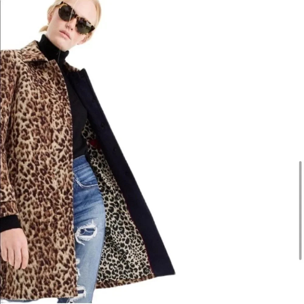 J. Crew Animal Trench Coat Double Leopard 00 Wool Textured